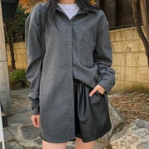 시크블랙 여성용 베이킨 박시 모직 언발 긴팔 셔츠 cpnb2303k2b