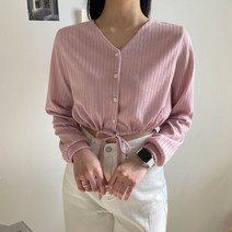플랜데이 여성용 브이넥 스트링 미니 크롭 가디건