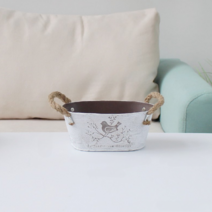 나비다 빈티지 타원형 버드 메탈 화분, 실버