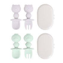 베니앙 유아용 자기주도 이유식 실리콘 스푼 2종 + 포크 2종 세트, 라벤더퍼플, 해피민트, 1세트