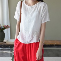 유니제이 브런치 프릴 플라워 자수 블라우스