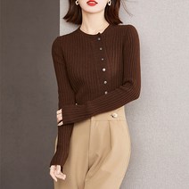 레몬소울 여성용 케니티 골지 단추 슬림 니트