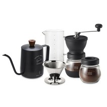 휴레드 스텐 필터리스 드리퍼 + 드립포트 + 커피 서버 + 핸드밀 원두보관통 세트, 블랙(드립포트), 1세트