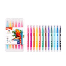 델리 트윈 브러쉬 펠트 캘리그라피 붓펜 12색 + 케이스 보관 세트 EC151, 혼합 색상, 1세트