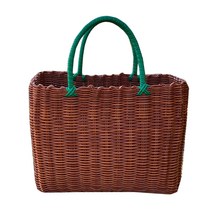 라틴 가방 피크닉 바구니 대, 브라운 + 그린(손잡이), 1개