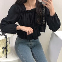 체리체리 여리핏 러블리 스퀘어넥 프릴 블라우스