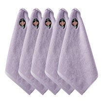 프롬코튼 유아용 30수 순면 어린이집 자수 고리수건, 퍼플, 5개