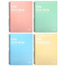 엘리트 그리드 노트 4종 세트, 민트, 베이지, 블루, 아프리콧, 1세트