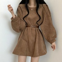 데이먼 퍼프 슬리브 코듀로이 벨트 임산부 원피스
