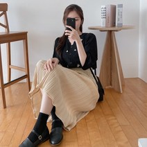 로미스토리 전체 밴딩 플리츠 롱스커트