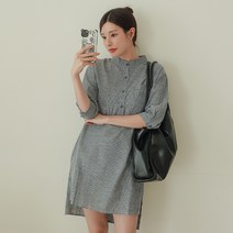 더업 쥬크 스트라이프 단추 차이나카라 미니 원피스