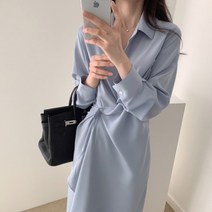 피어니스트 랩 셔츠 미디 롱 원피스