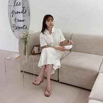 케스락 브이넥 카라 소매 롤업 셔츠 린넨 원피스 cpops8945k34