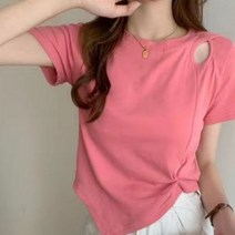 다이렉트유통 여성용 매듭 반팔 어깨 펀칭 크롭티 HN038