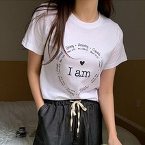 여성용 라라온 바르프 레터링 반팔 티셔츠