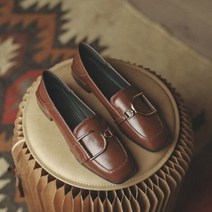 여성용 레트로 플랫 가죽로퍼