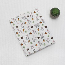 베드앤데코 린넨 프린트패턴 패브릭원단 래빗큐, 화이트