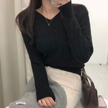 체리체리 여성용 캐시 울 브이넥 케이블 니트