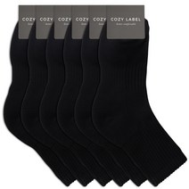 코지라벨 여성용 스포츠 메쉬 더블쿠션 중목 양말 6족, 블랙