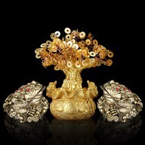 풍수 인테리어 소품 황금돈나무 + 삼족두꺼비 2p 세트, 혼합색상