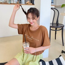 제이스타일 여성용 빅사이즈 란스펠 린넨 레터링 티셔츠