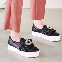 유니크9 여성용 프릴 보석장식 엘린 통굽 슬립온
