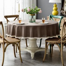 알럽홈 컬러 모던 다이닝 원형 식탁보, 레이스브라운, 120cm