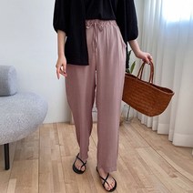 레몬소울 여성용 슬라 린넨 와이드 밴딩 팬츠