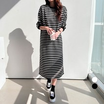 쿨쿠 여성용 기모 단가라 롱 맨투맨 원피스