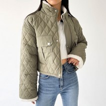 플랜데이 여성용 퀄팅 퍼 안감 스트링 숏 크롭 패딩 점퍼