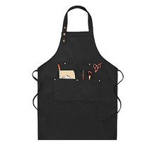 어깨 흘러내림 없는 캔버스 카페 작업복 앞치마, 블랙, 1개
