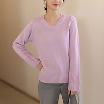 빼빼 여성용 브이넥 무지 기본 니트티셔츠