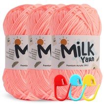 니뜨 밀크얀 뜨개실 50g x 3p + 단수링 3p 세트, 03 네온코랄(뜨개실), 랜덤발송(단수링), 1세트
