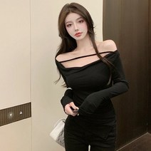 맙소샵 여성용 원라인 오프숄더 슬리밋 티셔츠 RK1244