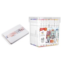 델리 캘리그라피 펜 48색 + 엽서 패드 화이트 50p 세트, 1세트