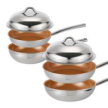 에델코첸 통3중 올 뉴 이지프리즘 인덕션 겸용 프라이팬 4종 세트, 코퍼, 프라이팬 24cm + 28cm + 웍팬 24cm + 28cm + 돔 뚜껑 24cm + 28cm