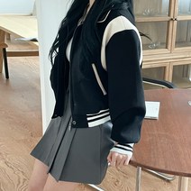여성용 기프트 배색 카라 항공점퍼