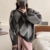 패션풀 여성용 다이아 덤블 배색 니트 29202