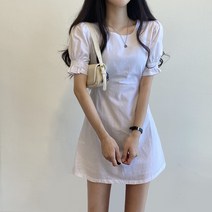 아린 린넨 핀턱 스트링 반팔 미니 원피스