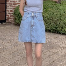 큐니걸스 라이트데님 썸머 투버튼 미니스커트 숏버전