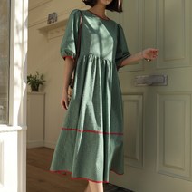 빼빼 여성용 라운드넥 레드포인트 체크패턴 롱원피스