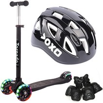 아가플러스 토네이도 스쿠터 + 헬멧 + 보호대 3종 세트, 블랙