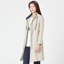 지센 여성용 콘트라스트배색 후드 롱 트렌치 코트 LCCAM225