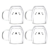 애니멀 이중 내열유리 머그컵 290ml, 스마일캣, 4개