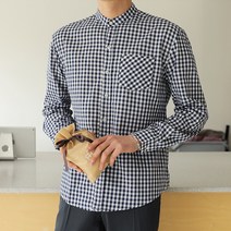 플레이즈 남성용 깅엄체크 차이나넥 셔츠 남방