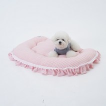 반려동물 베네슈 레이스 반달 방석, check pink