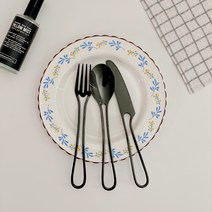 메인홈 비엔토 커트러리 카페 디너 스푼 + 포크 + 나이프 2세트, 블랙