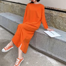 빅사이즈 트임 롱 임부 원피스 무지