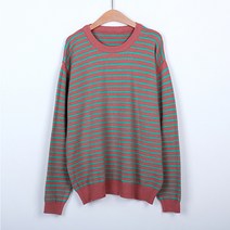 빼빼 여성용 라운드넥 배색 스트라이프 레이온 니트티