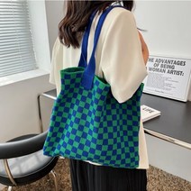 말랑젤리 여성용 체크 드로잉 니트 에코백